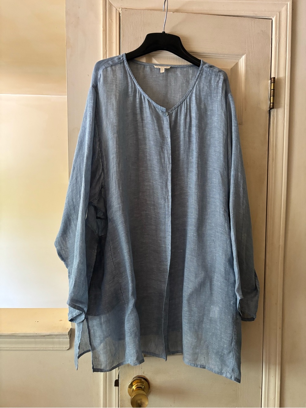 Eileen Fisher Soft Chambray Blue Button-Front Tunic 100% linen